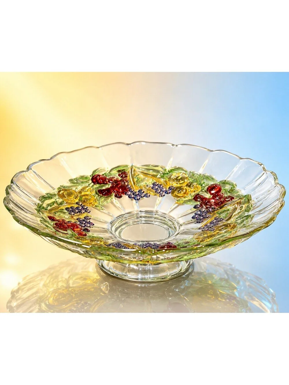 Indiana Glass 1960s Garland #301 Painted Fruit Footed Bowl, 12.5x3”